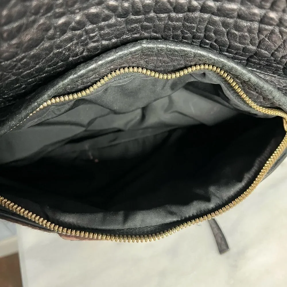 Alexander Wang Black Embossed Leather & Calf Hair Studded Backpack Bag Luxurious
